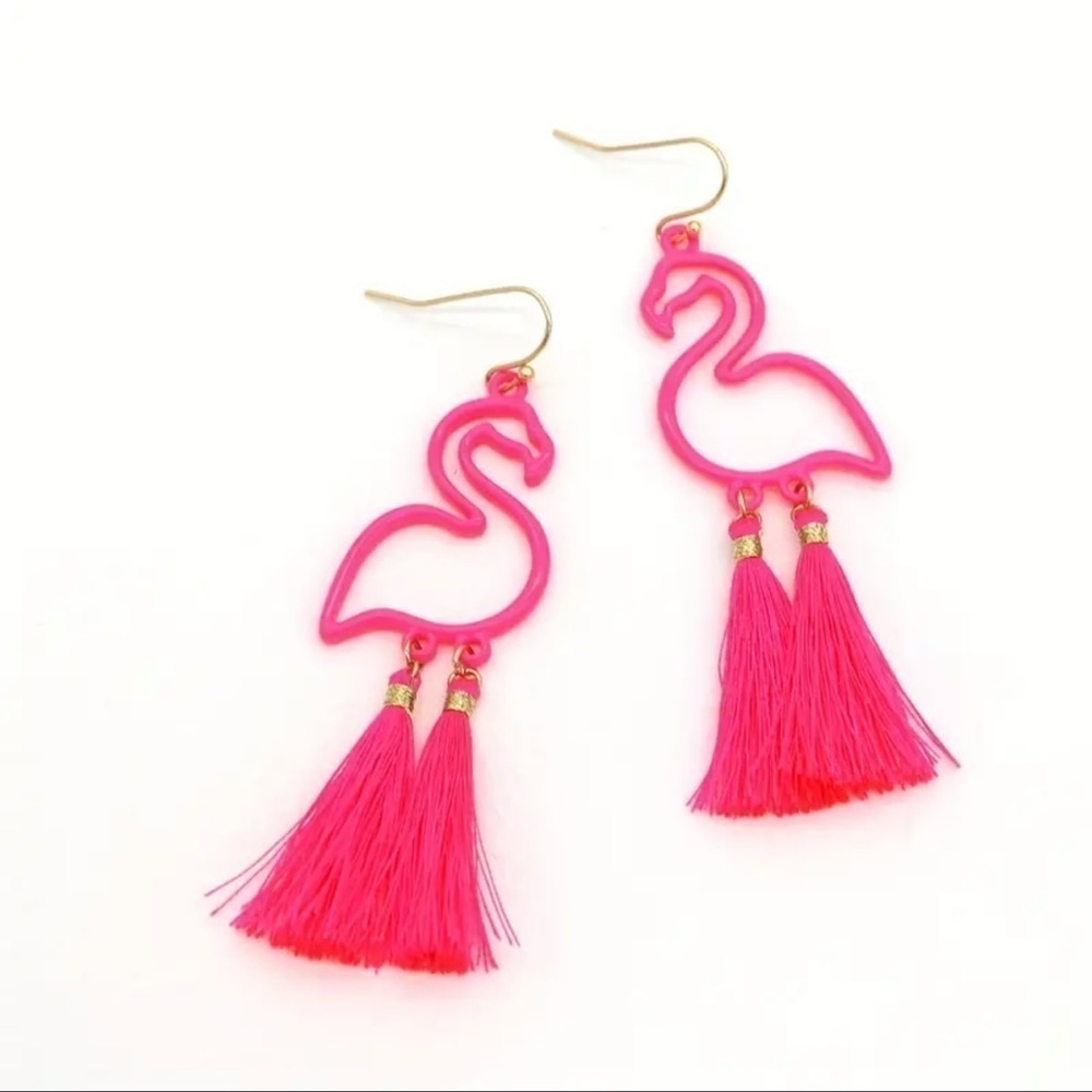 Flamingo Tassel Earrings - Picture 2 of 4